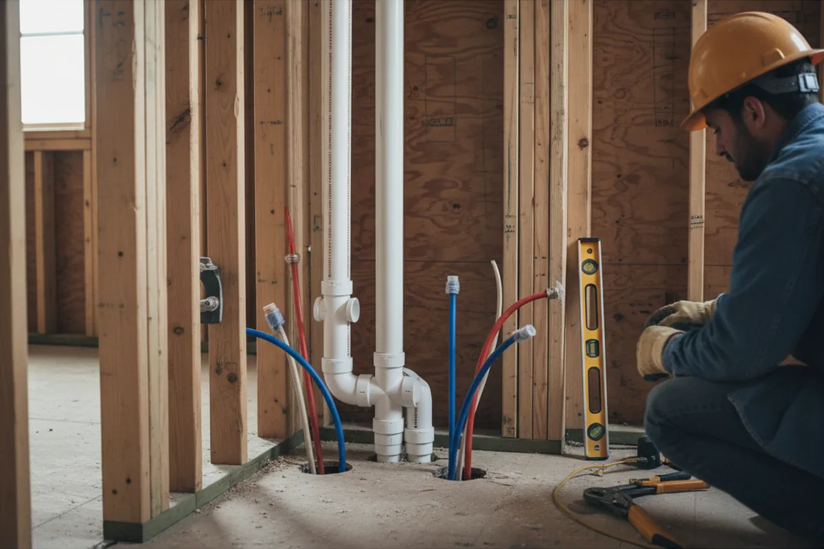 Drain and supply rough-in during Sump Pump Repair in Mapleton